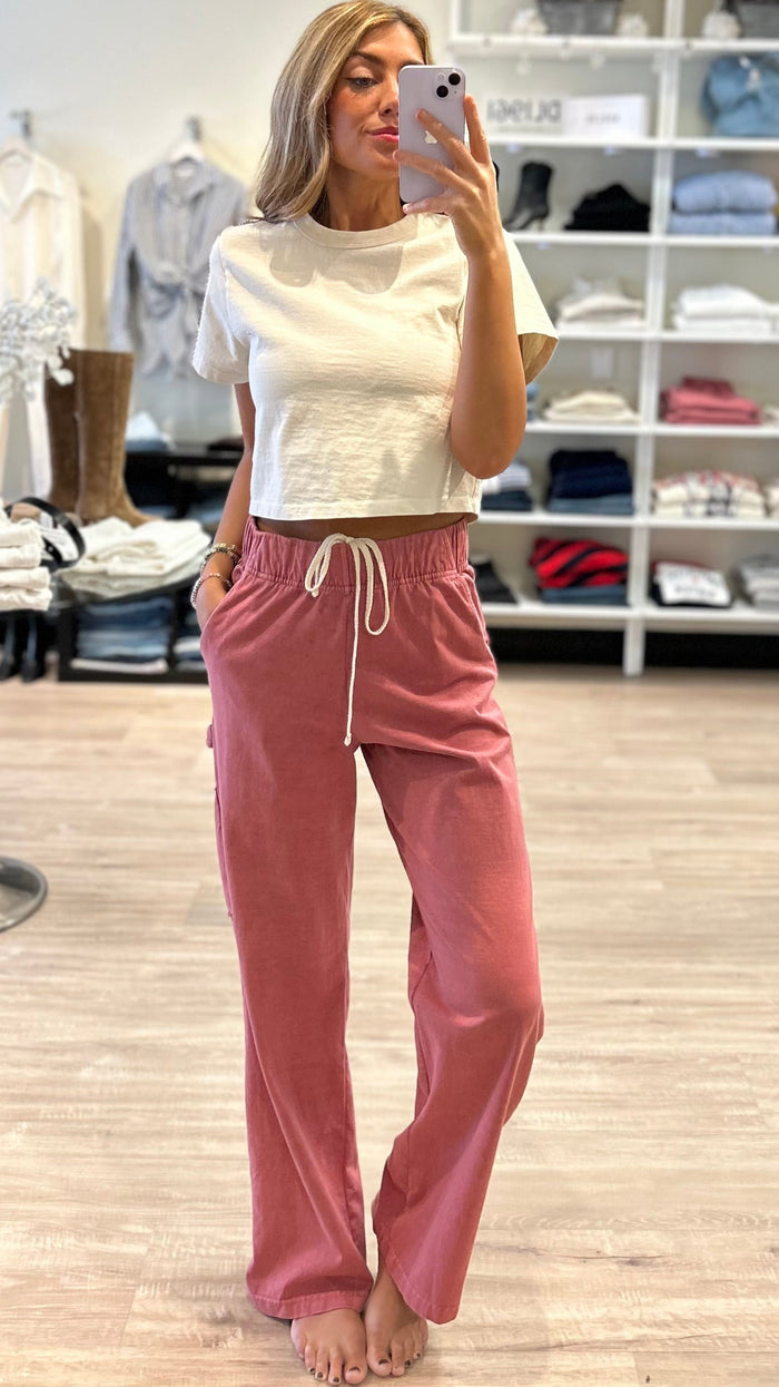 Les Tien Rose Classic Carpenter Pant in Flamingo