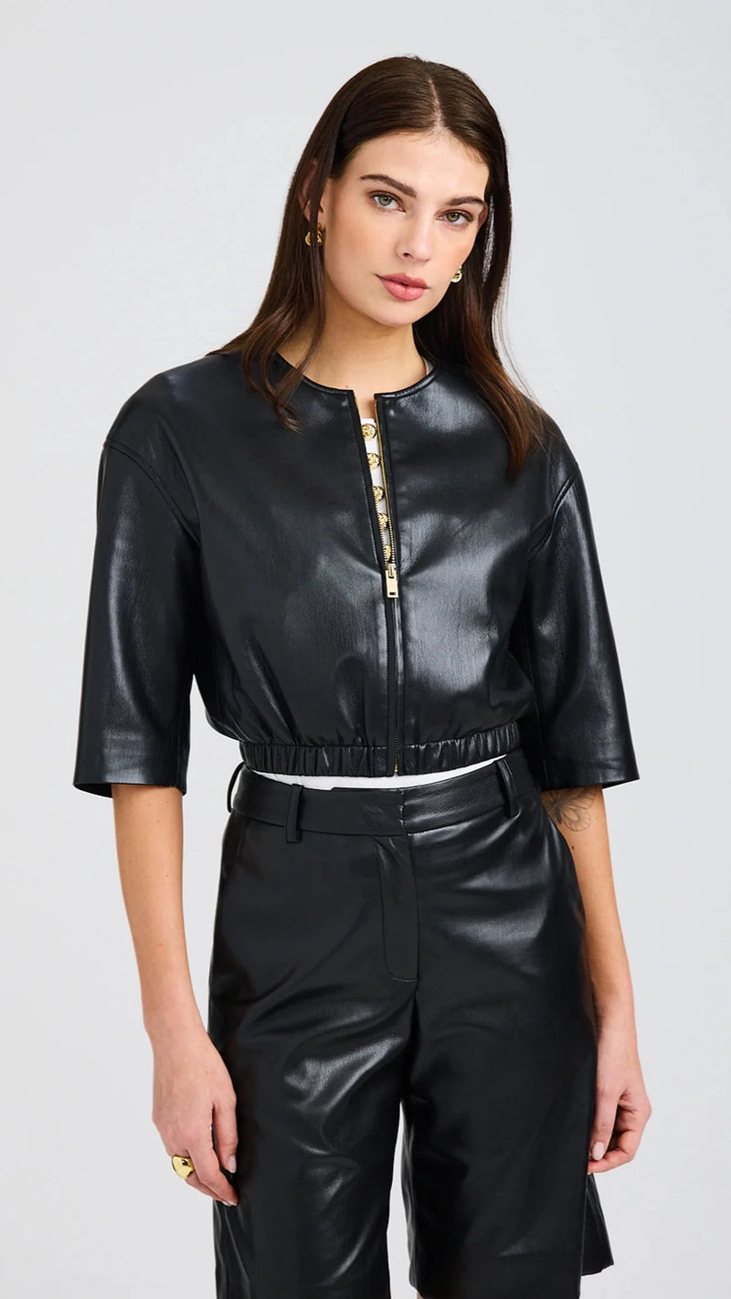 Generation Love Brando Faux Leather Bomber in Black