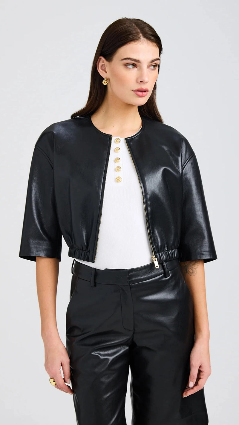 Generation Love Brando Faux Leather Bomber in Black