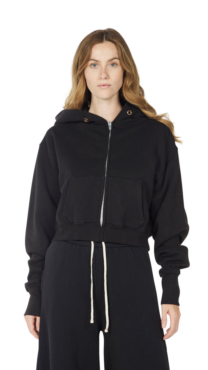 Les Tien Zendaya Crop Zip Hoodie in Black