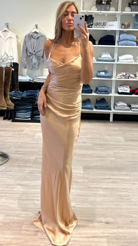 CD Cowl Satin Slip Lace Back Gown in Rose Gold