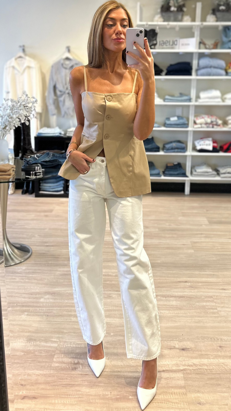 Lamarque Milana Leather Long Bustier Top in Beige