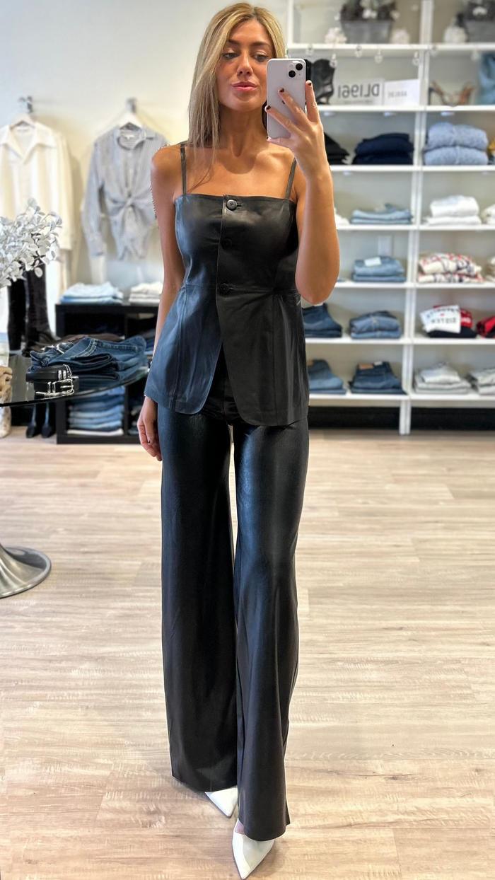 Lamarque Milana Leather Long Bustier Top in Black