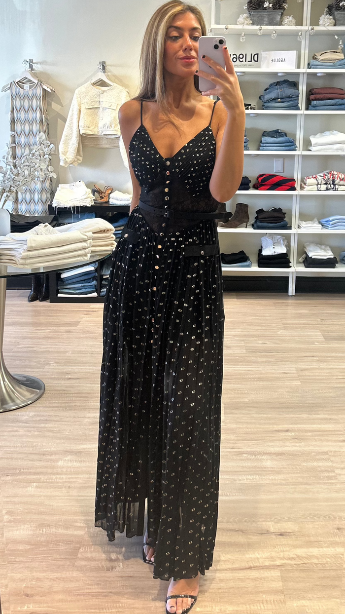 Self Portrait Chiffon Maxi Dress in Black and Gold *CALL TO ORDER*