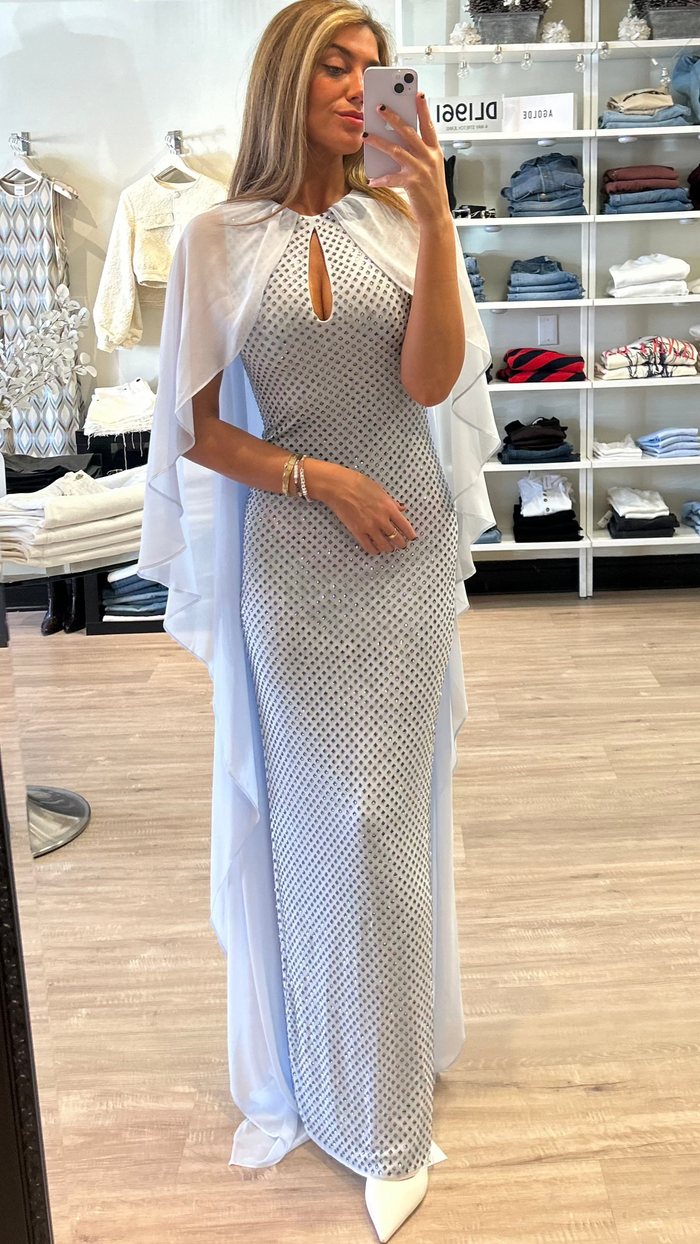 Self Portrait Rhinestone Cape Gown in Pale Blue *CALL TO ORDER*