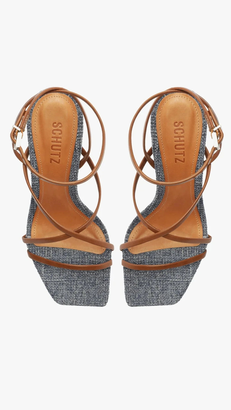 Schutz Bari Strappy Heel in Denim