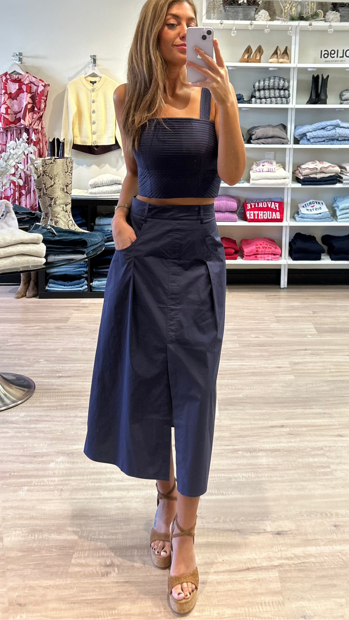 Gilner Farrar Kylian Poplin Crop Top in Navy