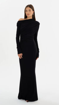 Lamarque Iniala Long Sleeve Lurex Knit Gown in Black