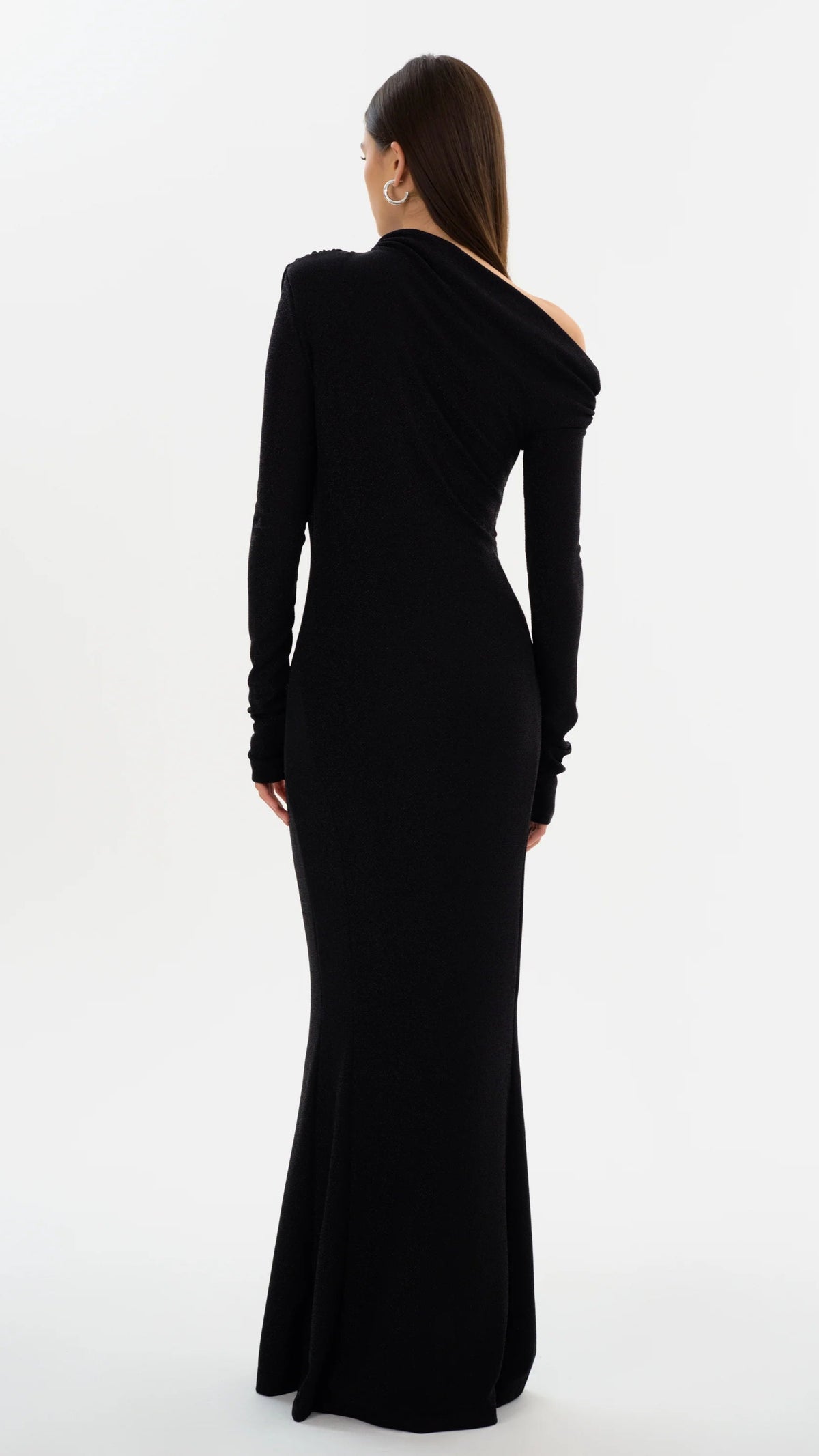 Lamarque Iniala Long Sleeve Lurex Knit Gown in Black