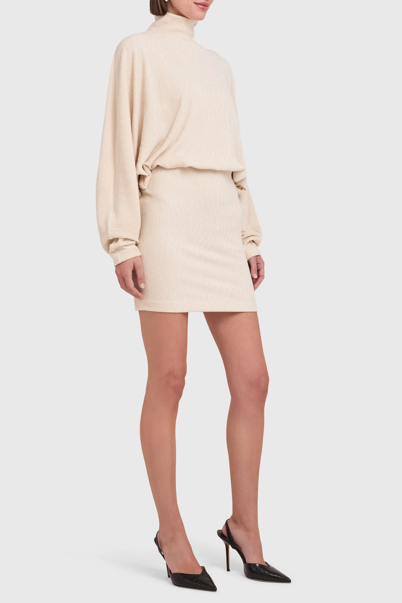 Amanda Uprichard Stefano Mock Neck Velvet Mini Dress in Cream