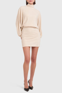 Amanda Uprichard Stefano Mock Neck Velvet Mini Dress in Cream