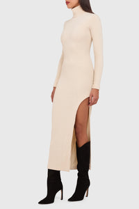 Amanda Uprichard Secora Mock Neck Velvet Midi Dress in Cream