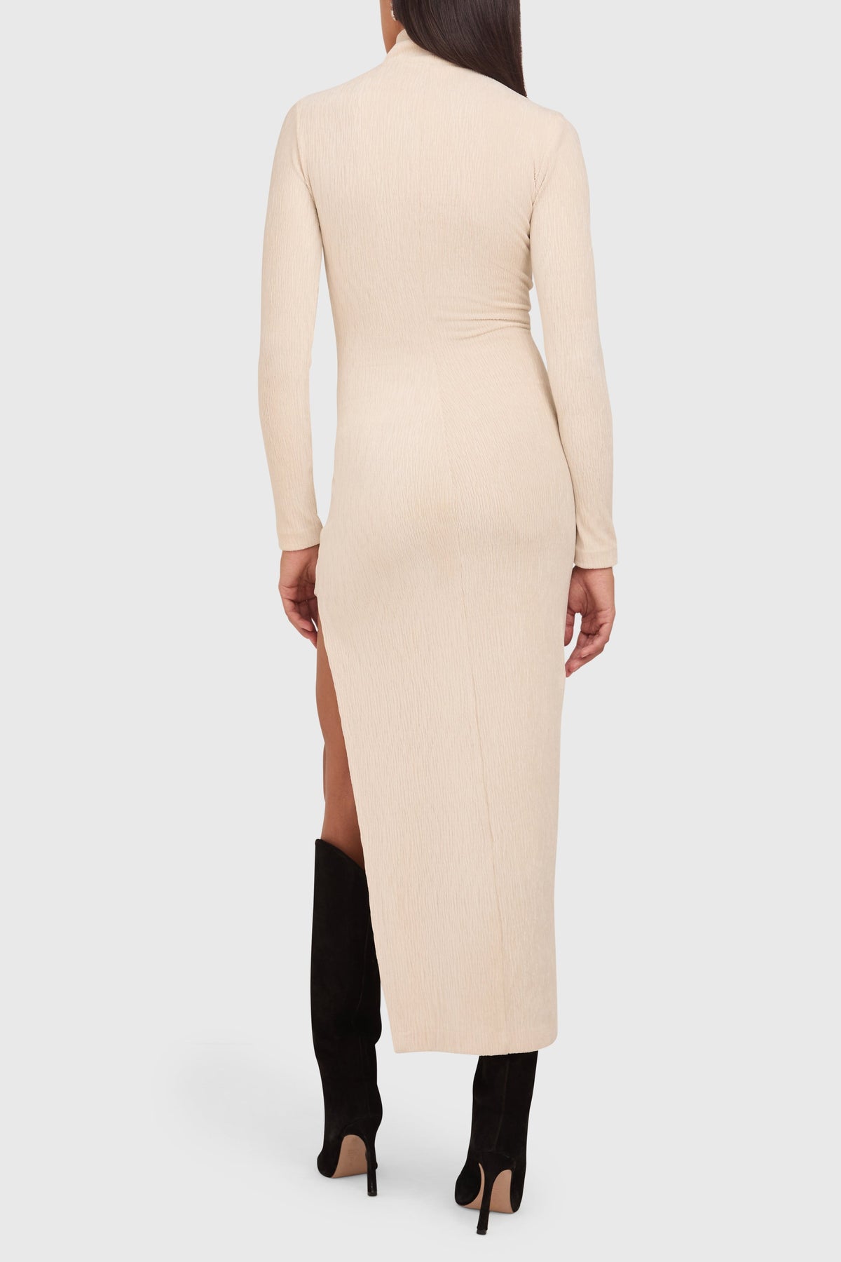 Amanda Uprichard Secora Mock Neck Velvet Midi Dress in Cream