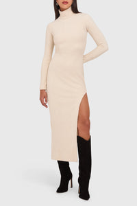 Amanda Uprichard Secora Mock Neck Velvet Midi Dress in Cream