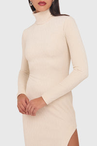 Amanda Uprichard Secora Mock Neck Velvet Midi Dress in Cream