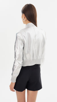 Lamarque Kordella Reversible Leather Bomber in White/Silver