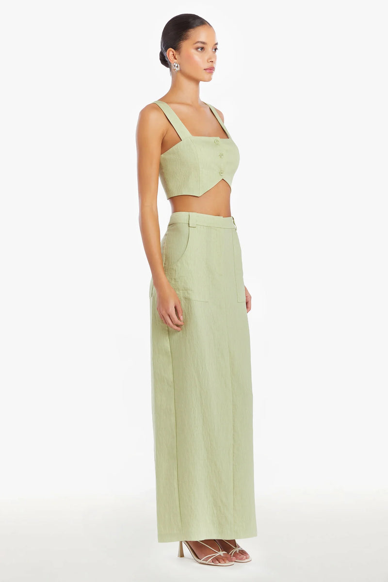 Amanda Uprichard Royston Linen Crop Top Aloe