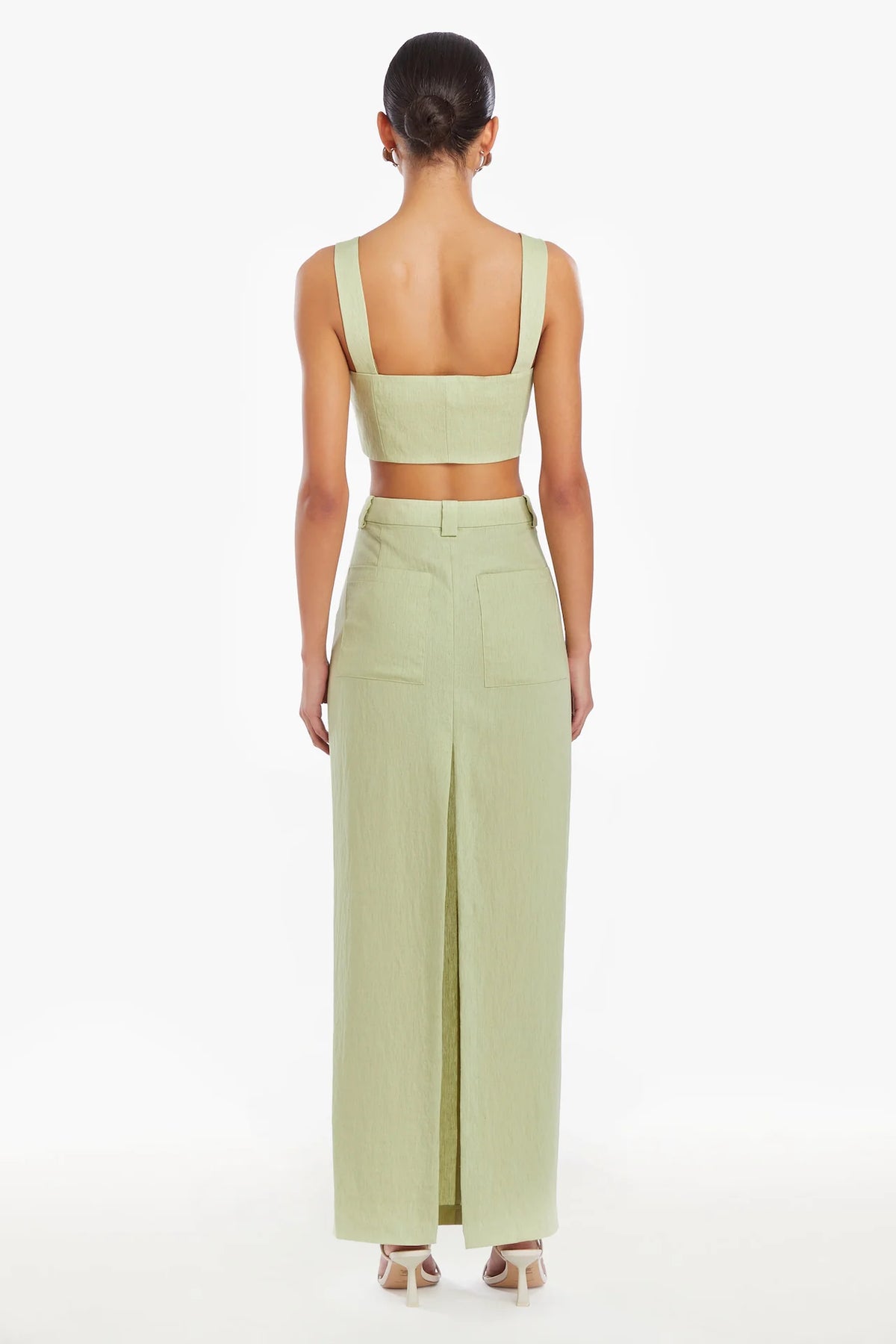 Amanda Uprichard Royston Linen Crop Top Aloe