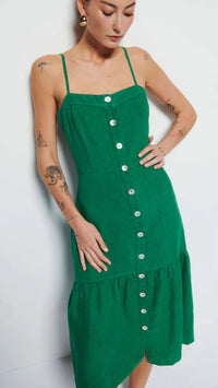 Nation LTD Luciana Linen Button Maxi Dress in Verdant Green