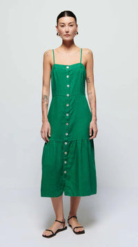 Nation LTD Luciana Linen Button Maxi Dress in Verdant Green