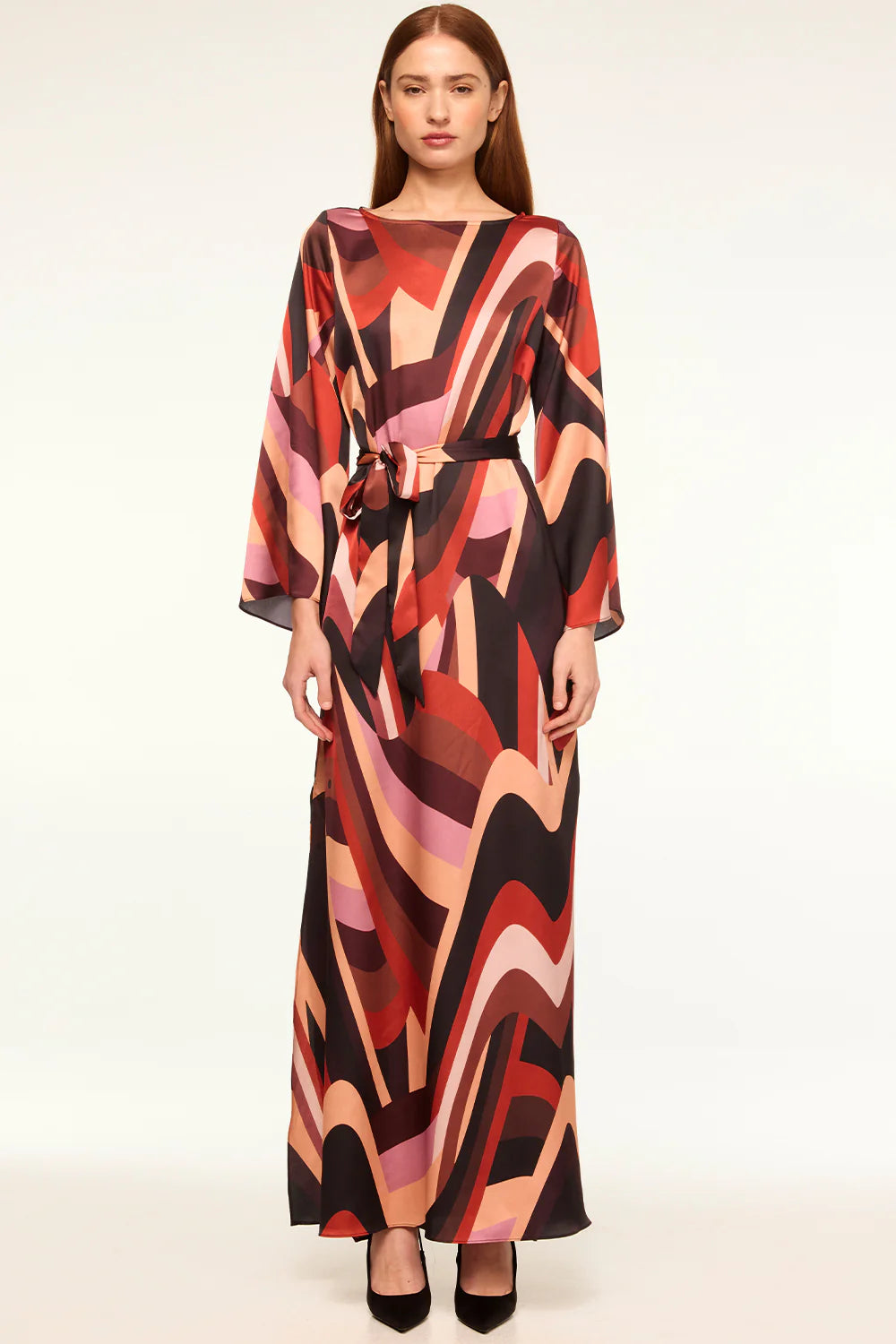 Misa Laurie Bell Sleeve Maxi Dress in Canyon Stripe Satin