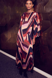 Misa Laurie Bell Sleeve Maxi Dress in Canyon Stripe Satin