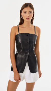 Lamarque Milana Leather Long Bustier Top in Black