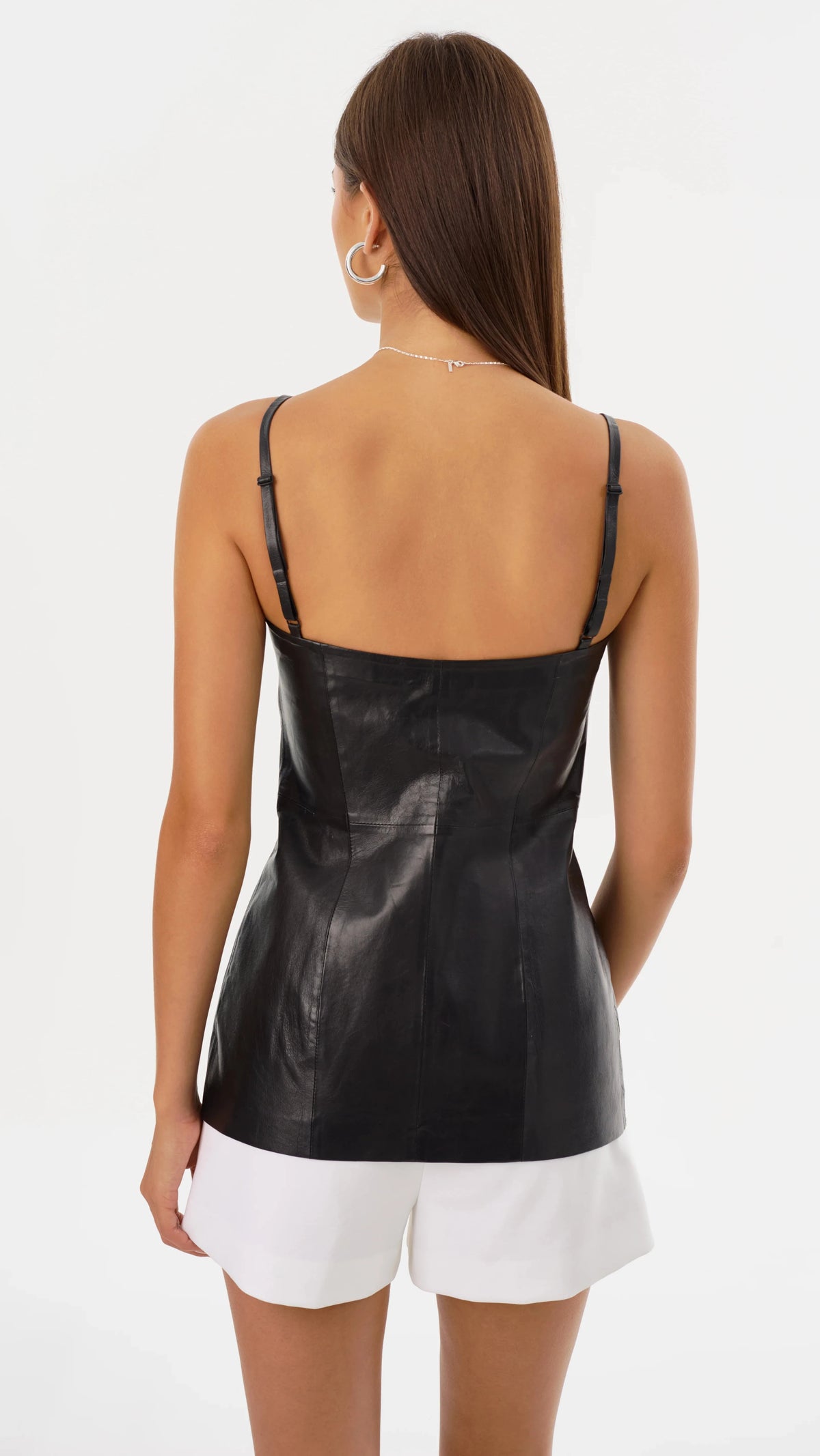 Lamarque Milana Leather Long Bustier Top in Black