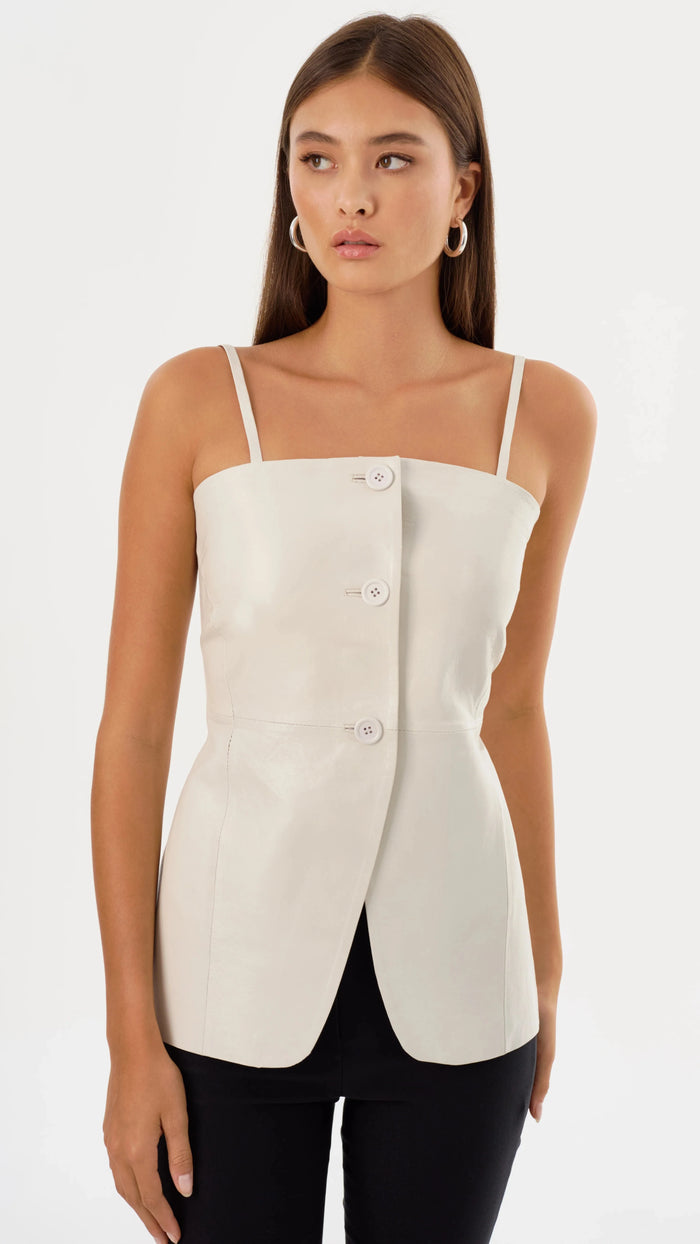 Lamarque Milana Leather Long Bustier Top in Whisper White