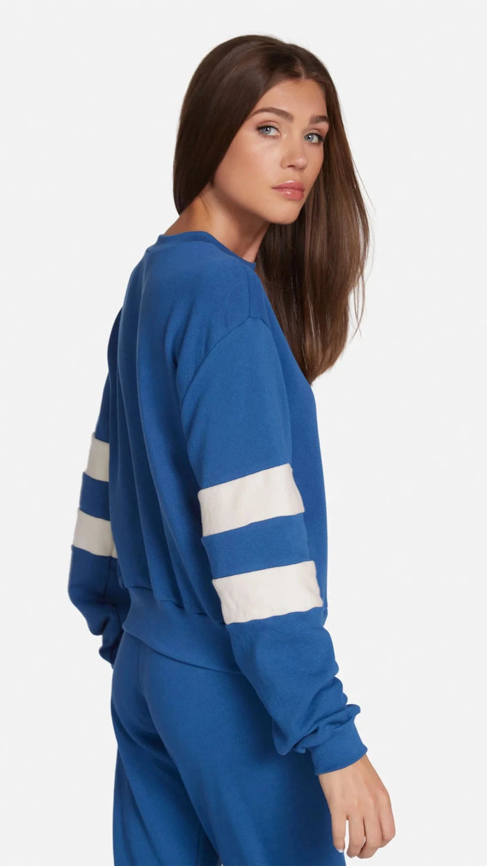 Michael Lauren Junius Crew Neck Sweatshirt in Mykonos Blue/Ivory