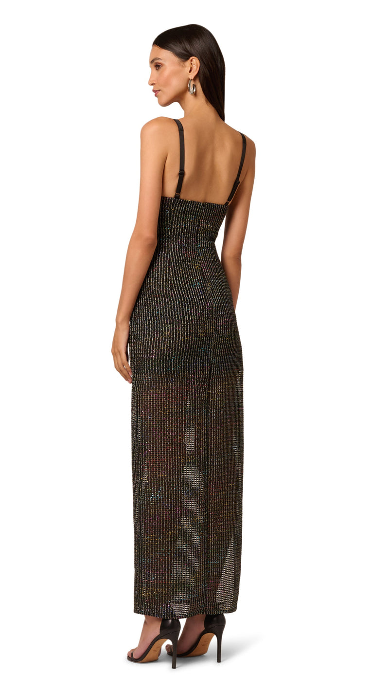 Liv Foster Stella Sequin Sparkle Mesh Gown in Black