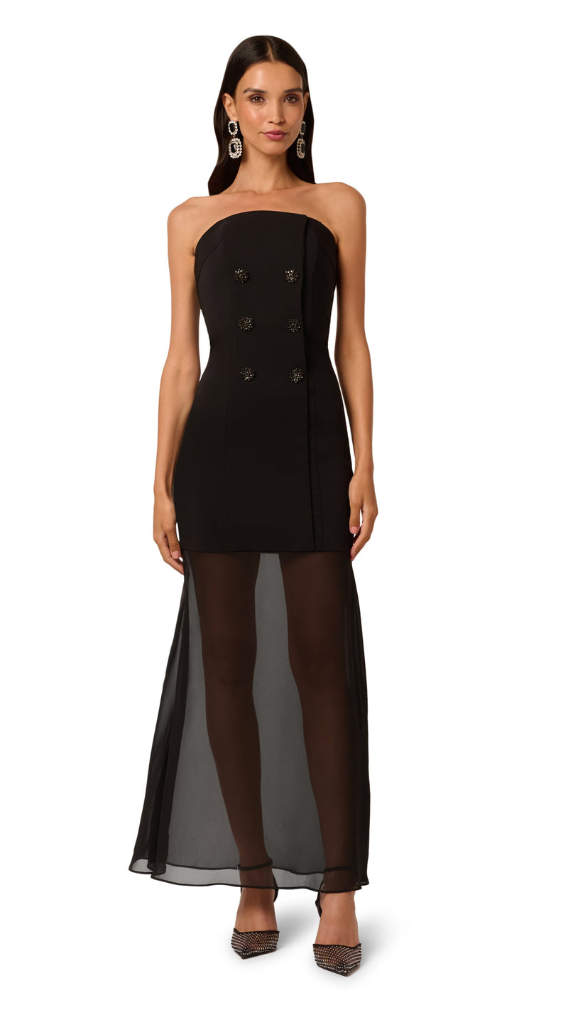 Liv Foster Ally Crepe Sheer Gown in Black