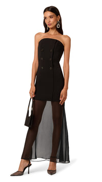 Liv Foster Ally Crepe Sheer Gown in Black