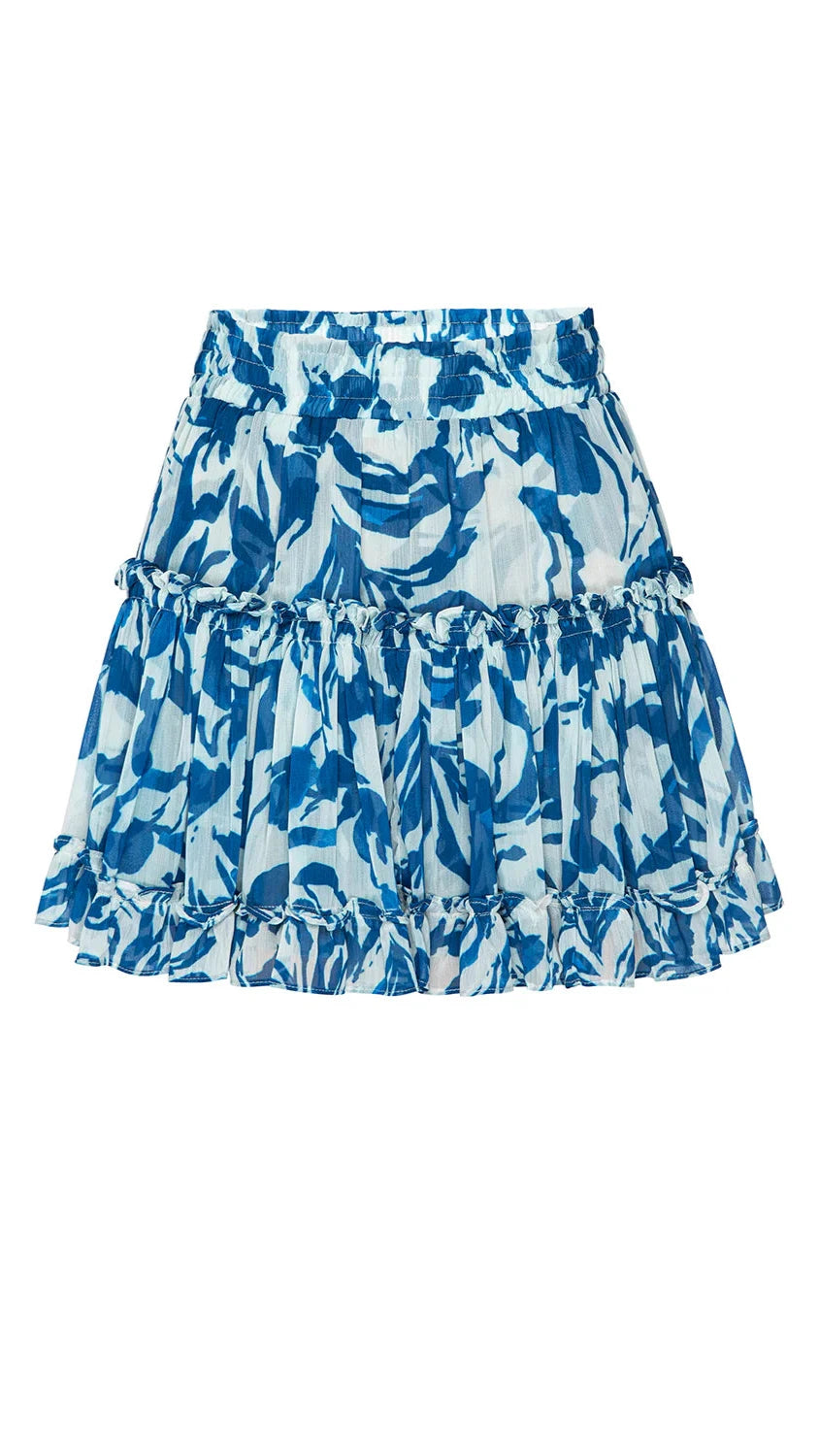 Misa Marion Ruffle Mini Skirt in Blue Watercolor Mix