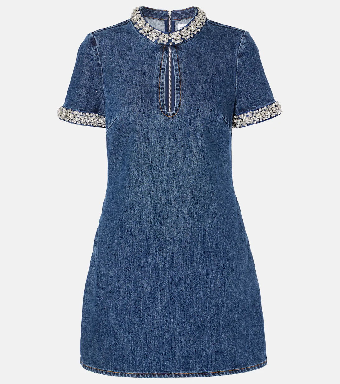 Self Portrait Crystal Embellished Denim Mini Dress