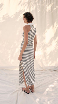 Saylor Giada Knit Collar Midi Dress in White/Blue Stripe