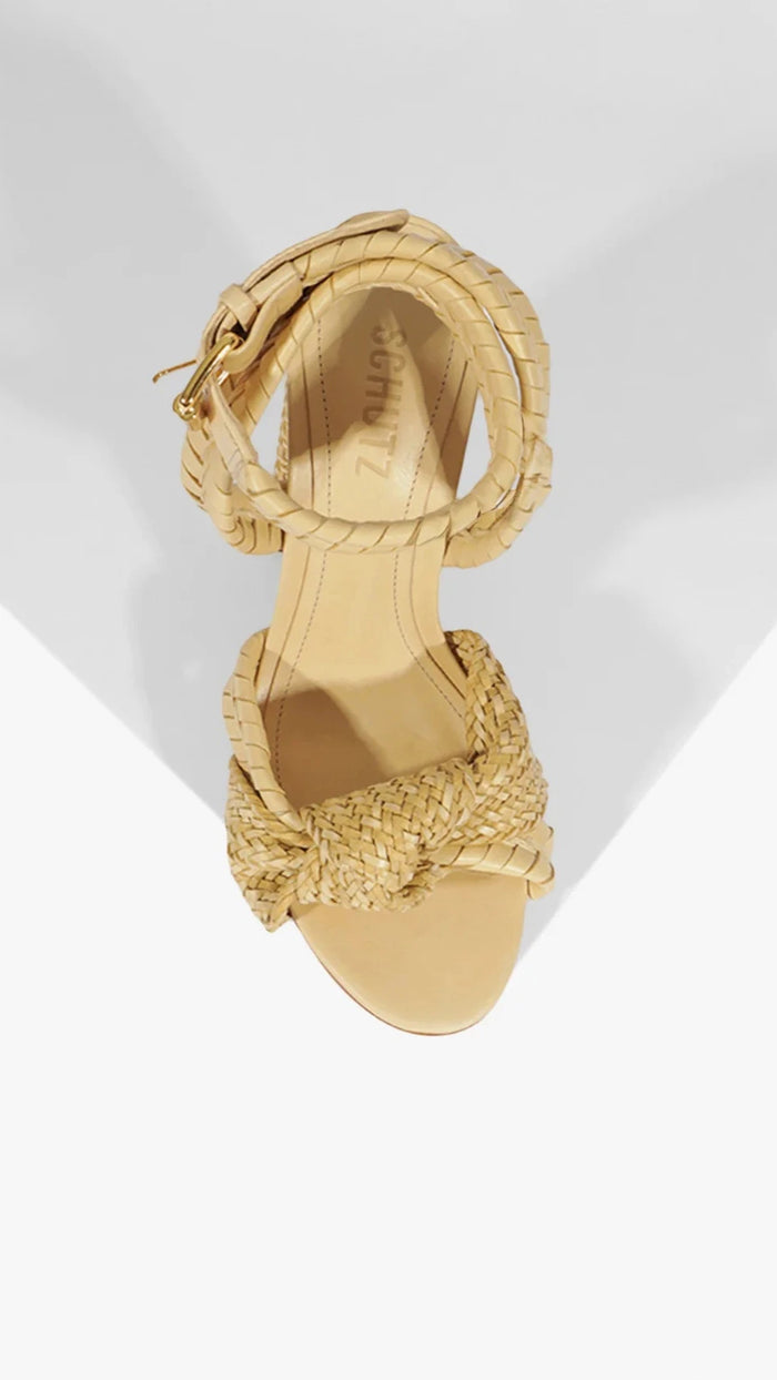 Schutz Khari Straw Heeled Sandal in Natural