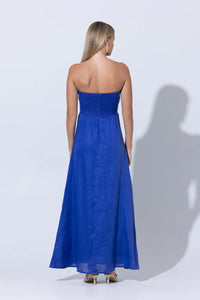 Lusana Melody Strapless Linen Maxi Dress in Nordic Blue