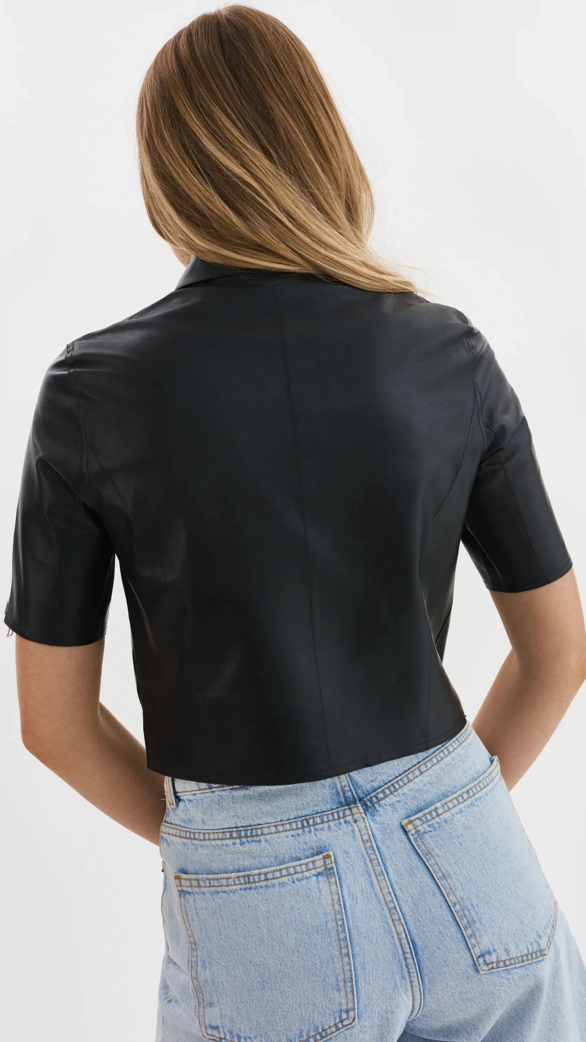 Lamarque Sevana Reversible Short Sleeve Leather Jacket in Black/Silver