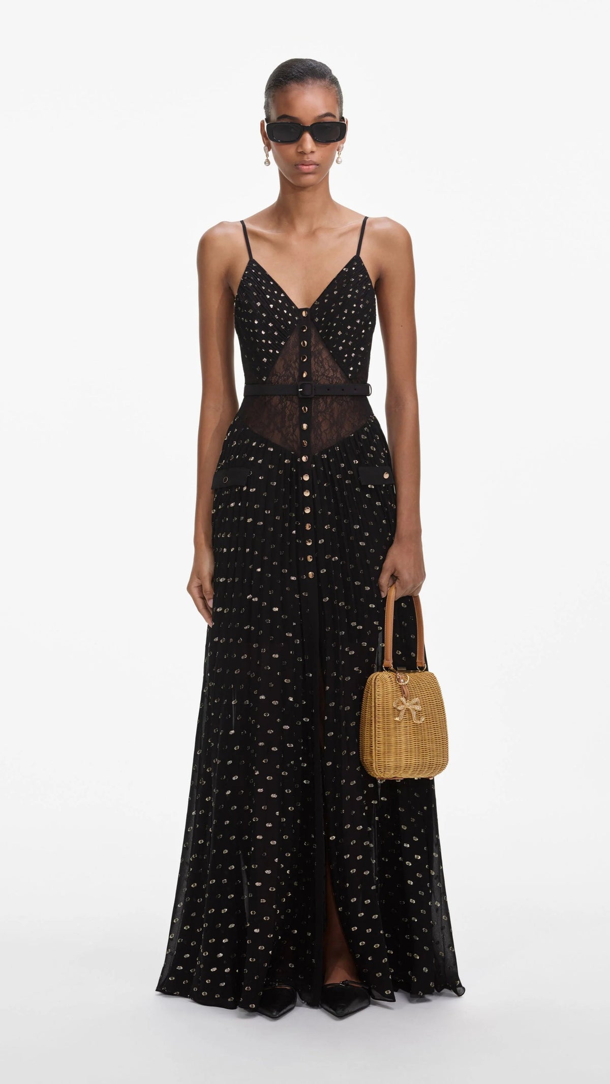 Self Portrait Chiffon Maxi Dress in Black and Gold *CALL TO ORDER ...