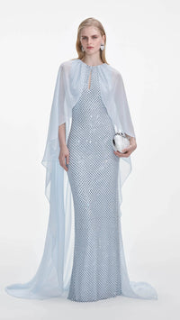 Self Portrait Rhinestone Cape Gown in Pale Blue *CALL TO ORDER*