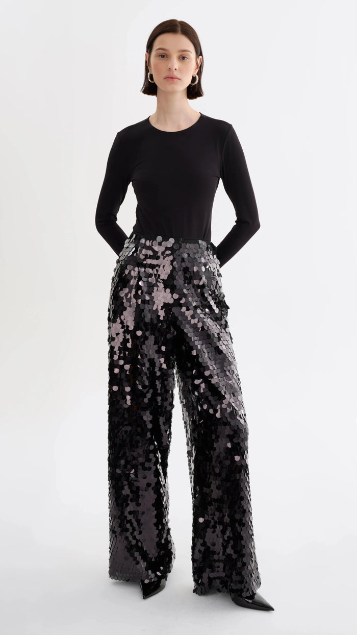 Lamarque Stacy Sequin Wide Leg Pants in Black