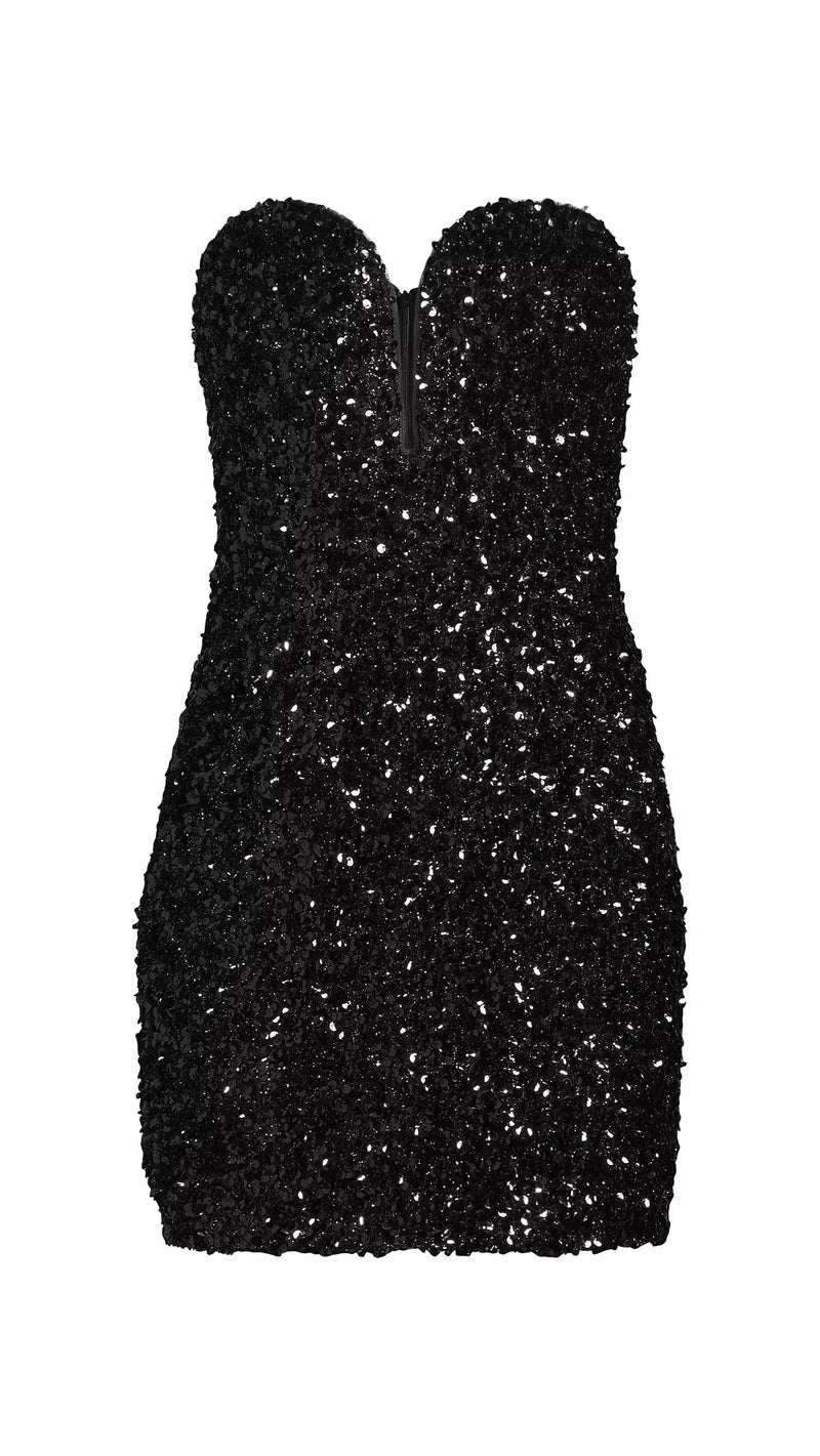 Liv Foster Strapless Sequin Mini Dress in Black