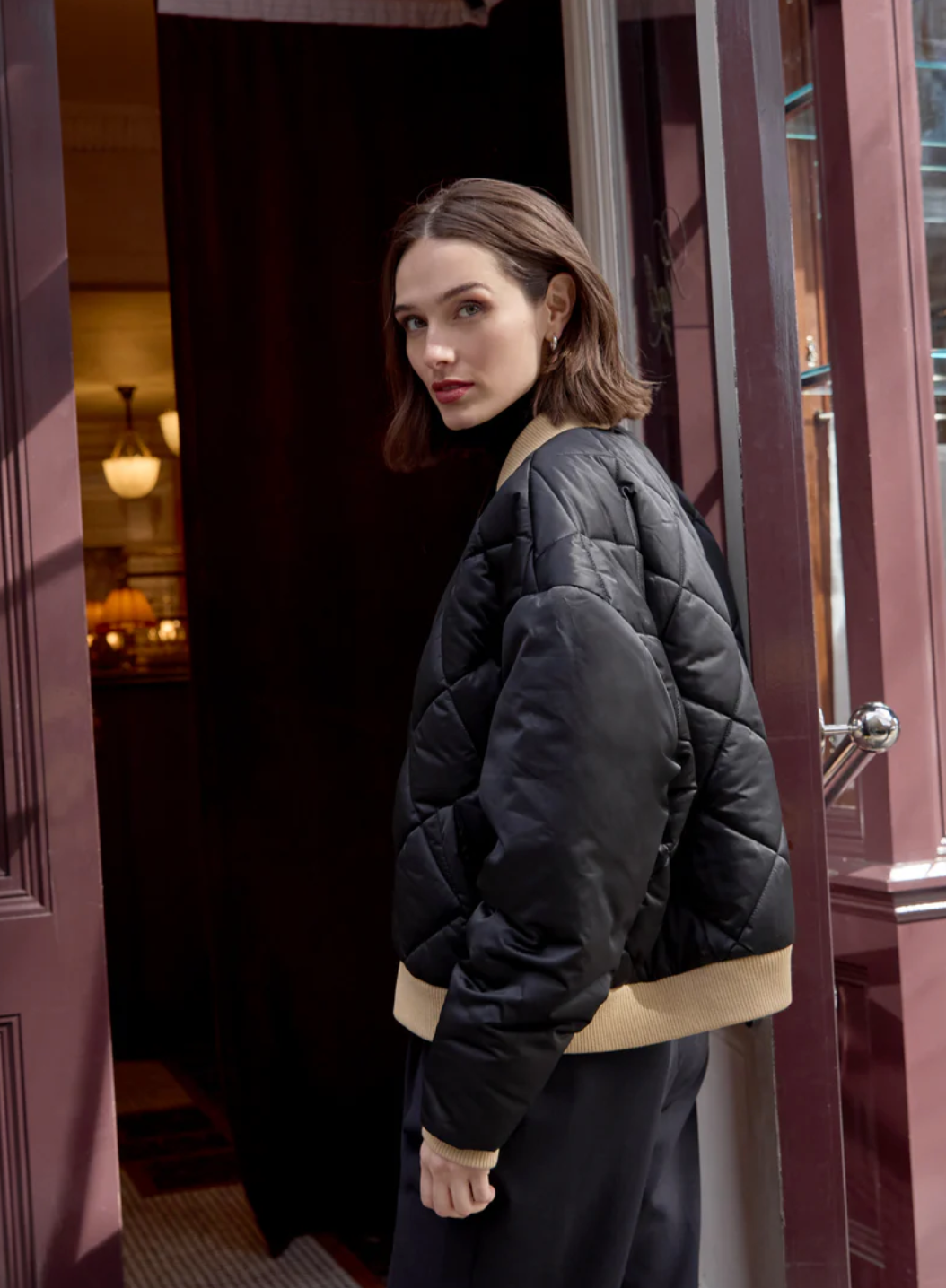 Favorite Daughter The Favorite Bomber Jacket in Black/Beige