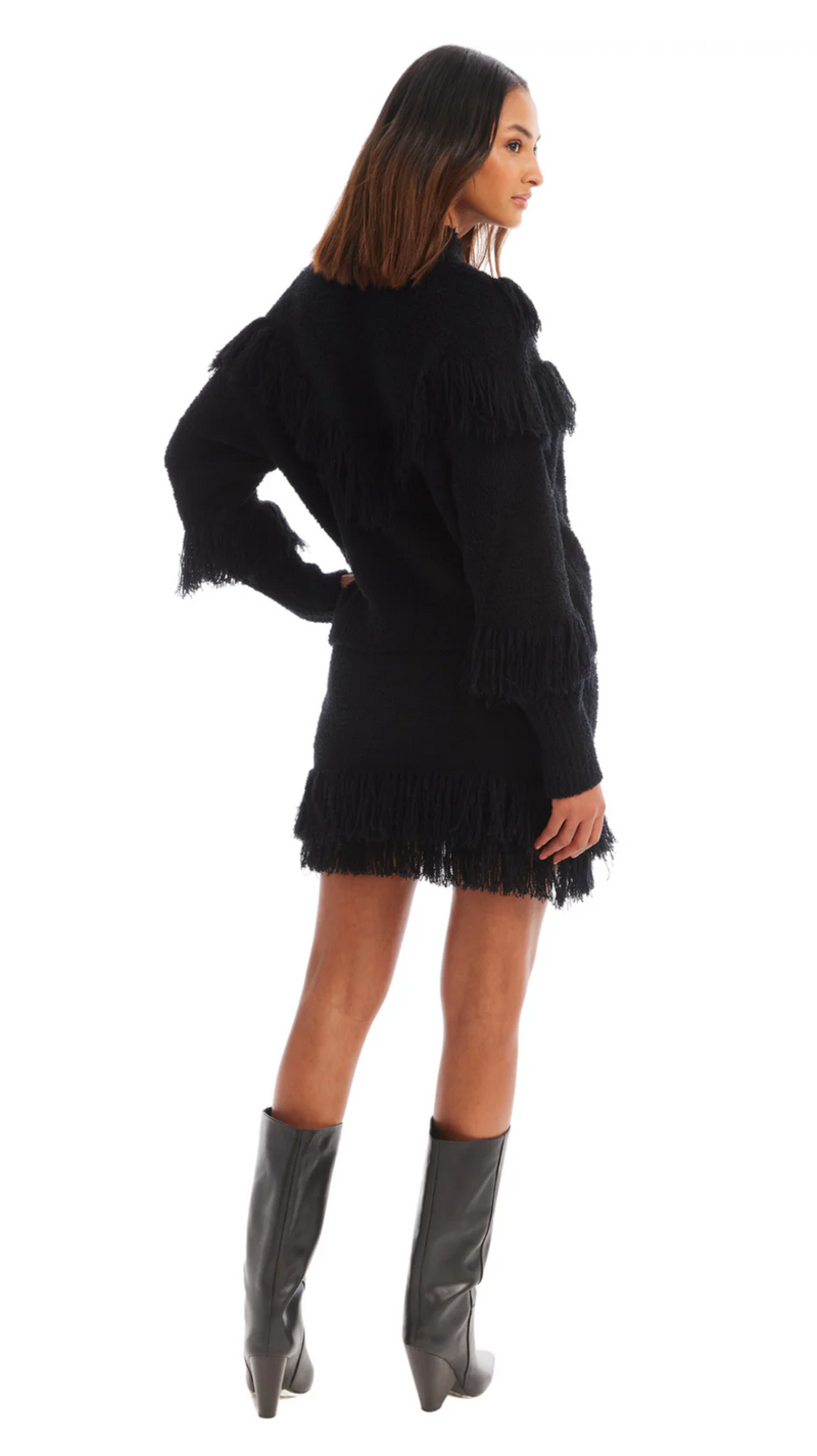 Allison New York Anna Fringe Sweater Mini Skirt in Black