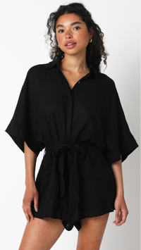 Olivaceous Kristin Linen Romper in Black