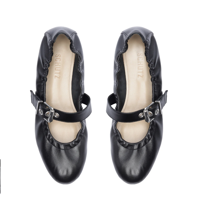 Schutz Calita Nappa Leather Ballet Flat in Black