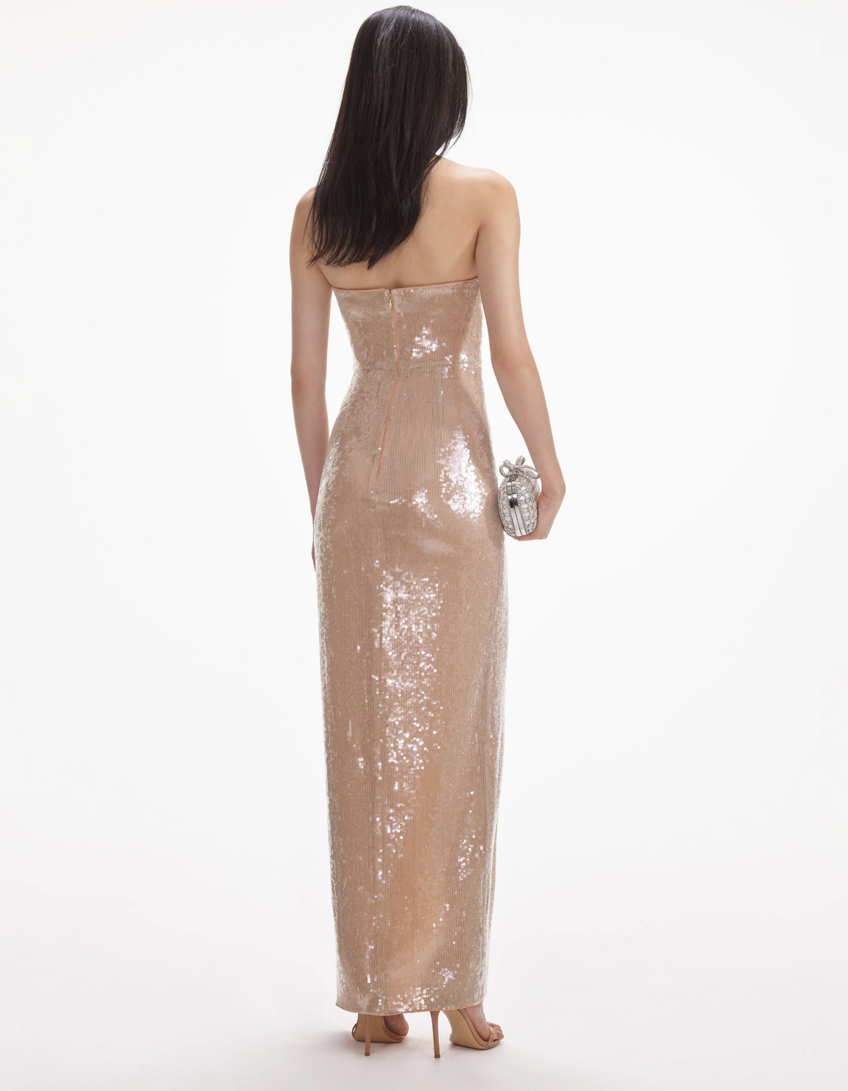 Self Portrait Strapless Sequin Gown in Champagne