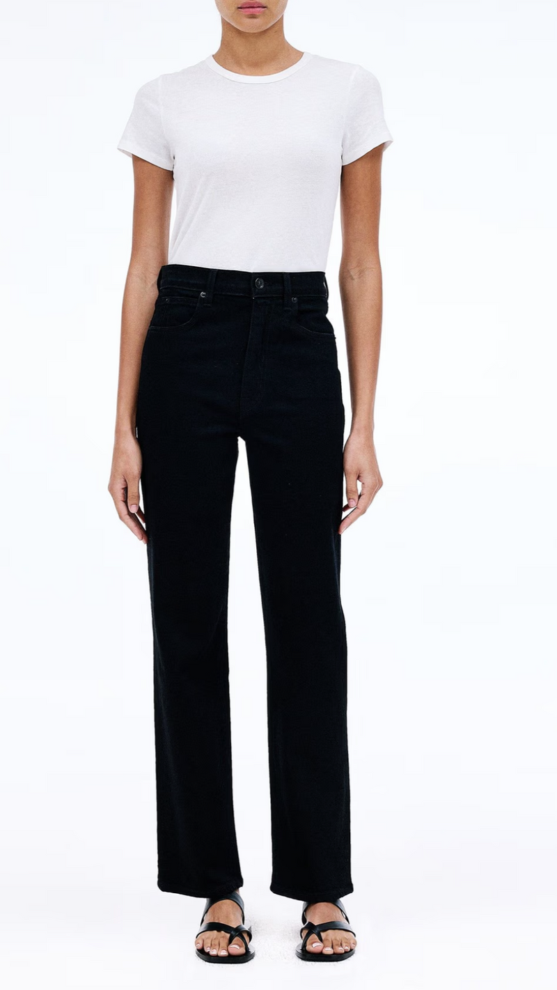 SLVRLAKE Denim London Stretch High Rise Straight Jeans in Jet Black