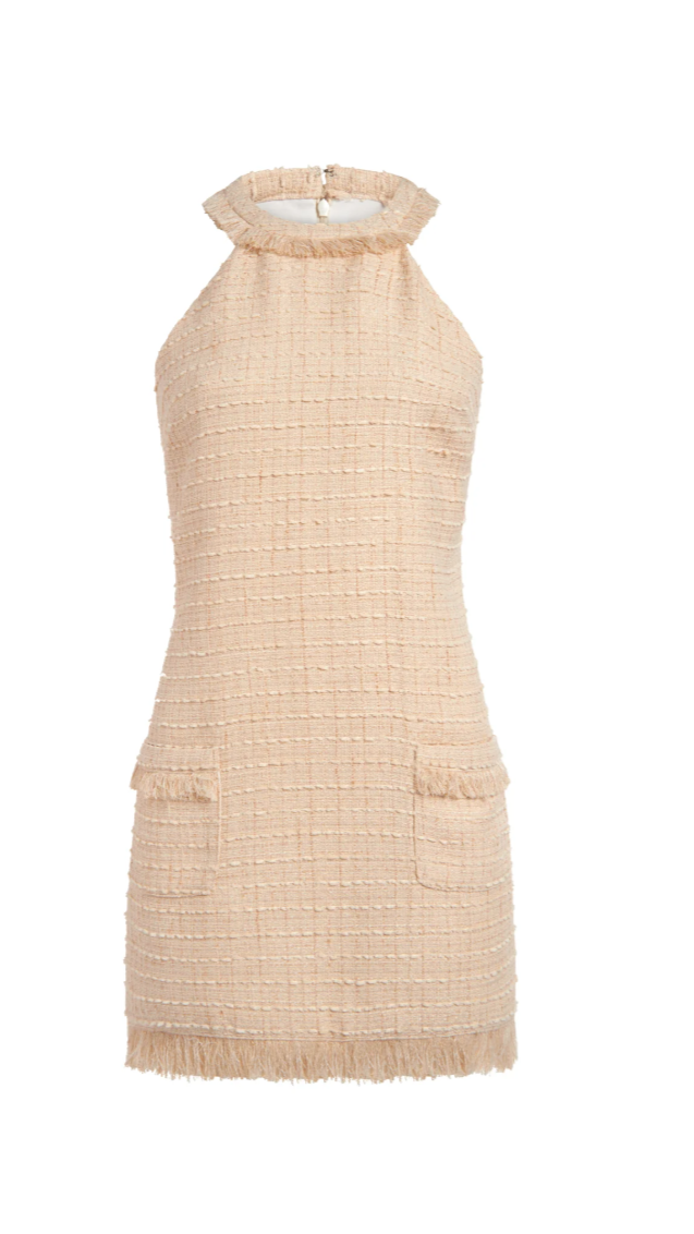 Amanda Uprichard Andrea Tweed Mini Dress in Beige